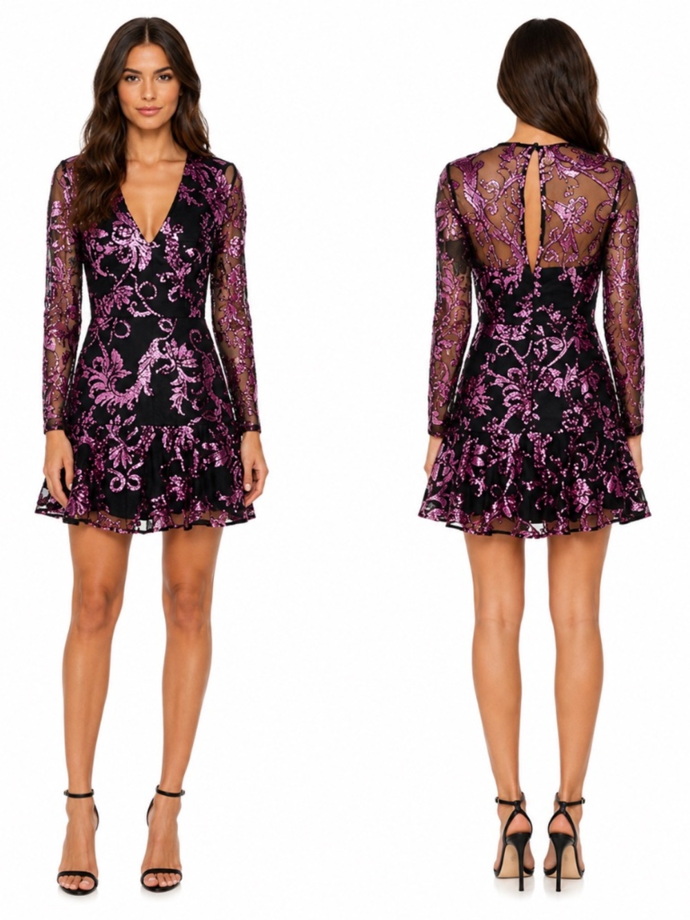 Milly - New! Tove Sequin Paisley Long Sleeve Minidress
